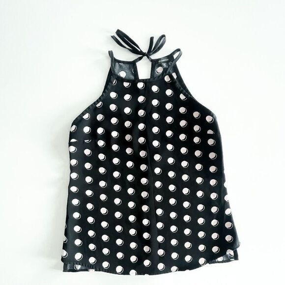 le chateau Tops - Le Chateau Womens Tank Top Polka Dots Tie Back White Pink Black Small